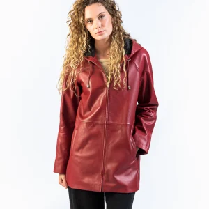 Chaqueta napa burdeos capucha