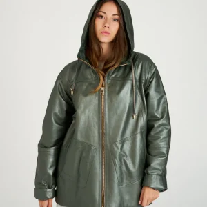 Chaqueta piel oversize verde textura